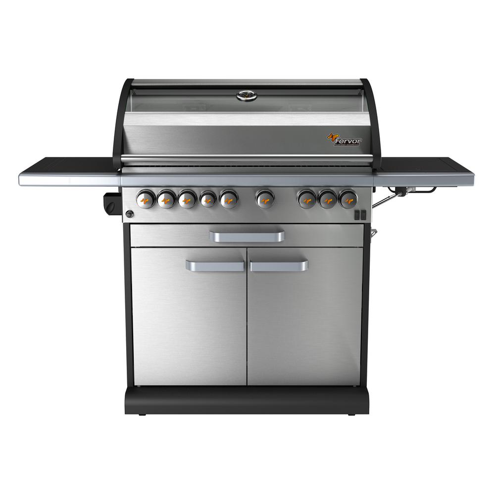 Fervor 6 Burner Propane Gas Grill In Stainless Steel With Cabinet Trolley And Wok Burner Ic655 S The Home Depot