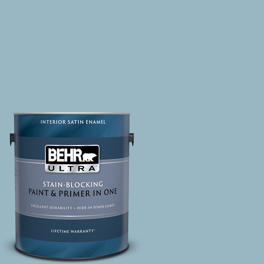 Behr Ultra 1 Gal S470 3 Peaceful Blue Satin Enamel Interior Paint And Primer In One