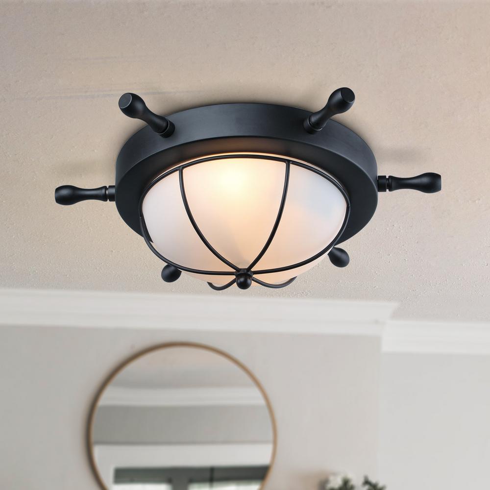 LNC 15 in. 1Light Black Nautical Flush MountA03196 The Home Depot