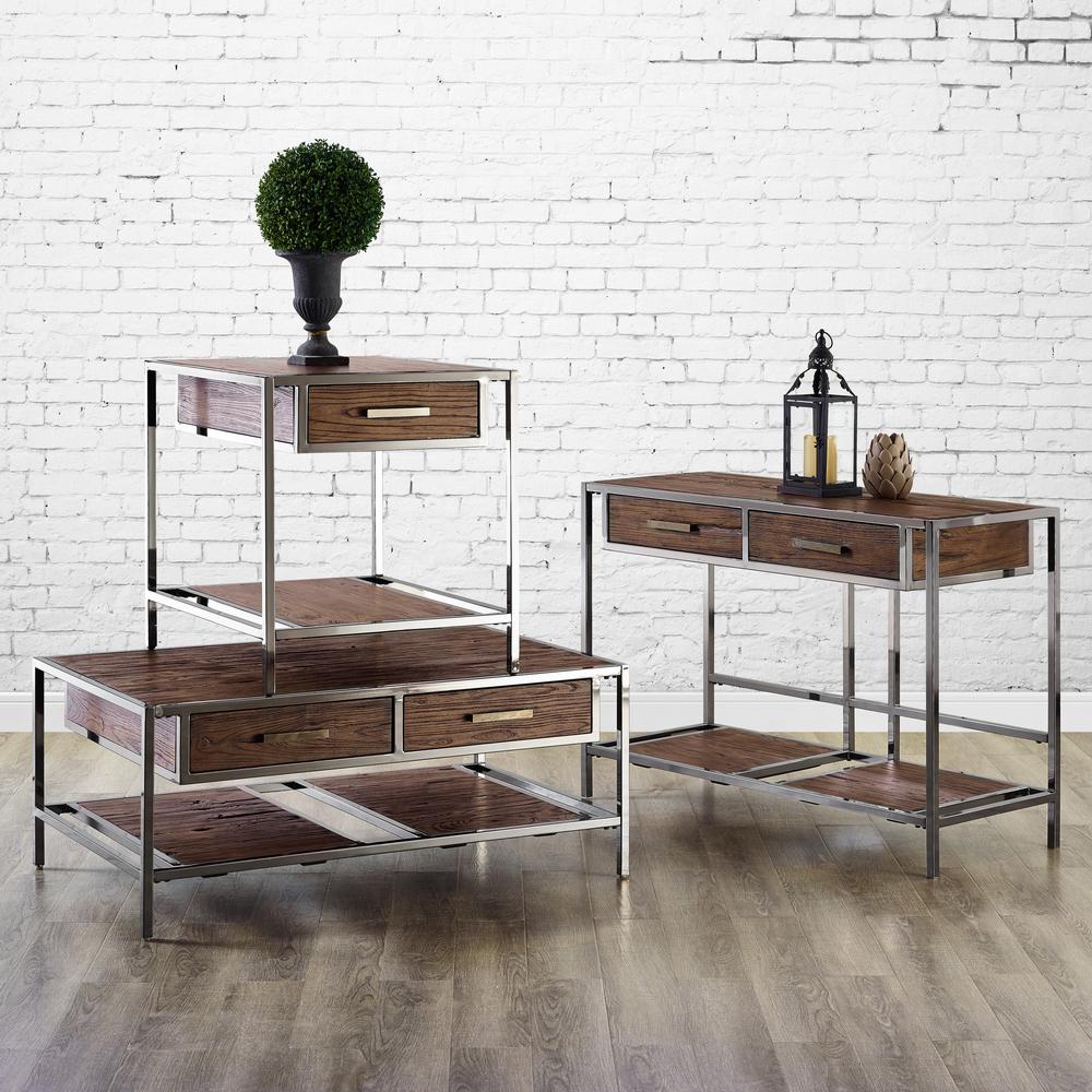 Modern Style Chocolate Brown Wood And Smoked Metal Sofa Table Modern Style Chocolate Brown Wood And Smoked Metal Sofa Table