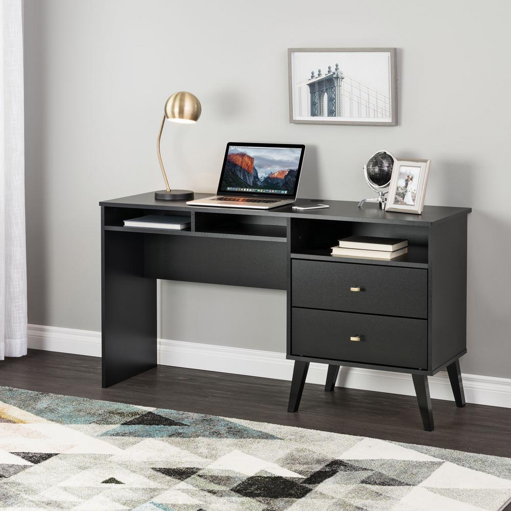 Prepac Milo 55 In Mid Century Modern Black 2 Drawer Computer Desk With Side Storage Behr 1413 1 The Home Depot