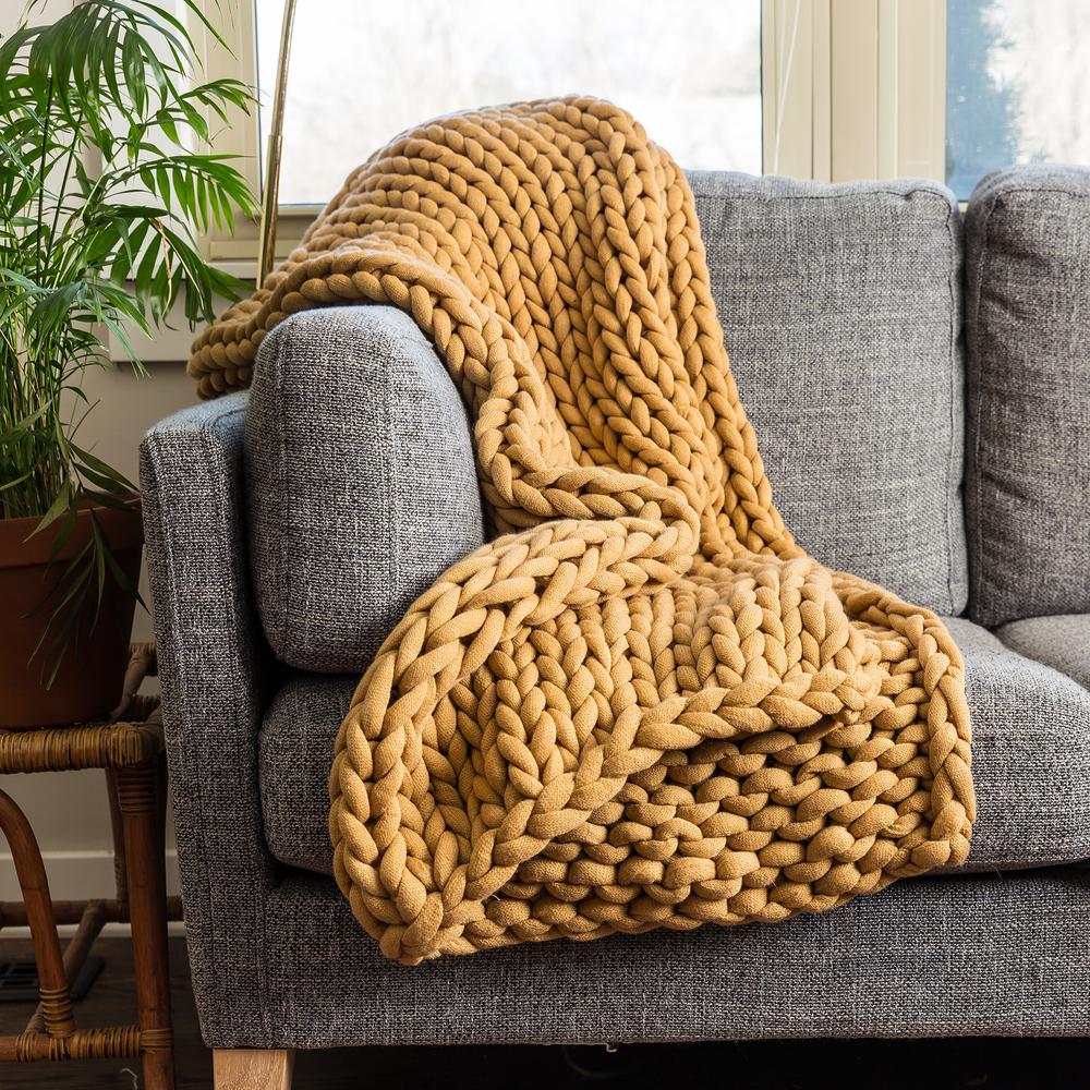 Camel Acrylic Chunky Knitted Throw 70009 The Home Depot
