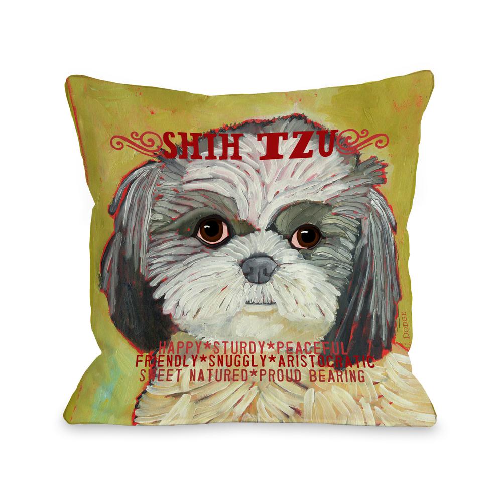 Shih Tzu Pale Green Graphic Polyester 16 In X 16 In Throw Pillow
