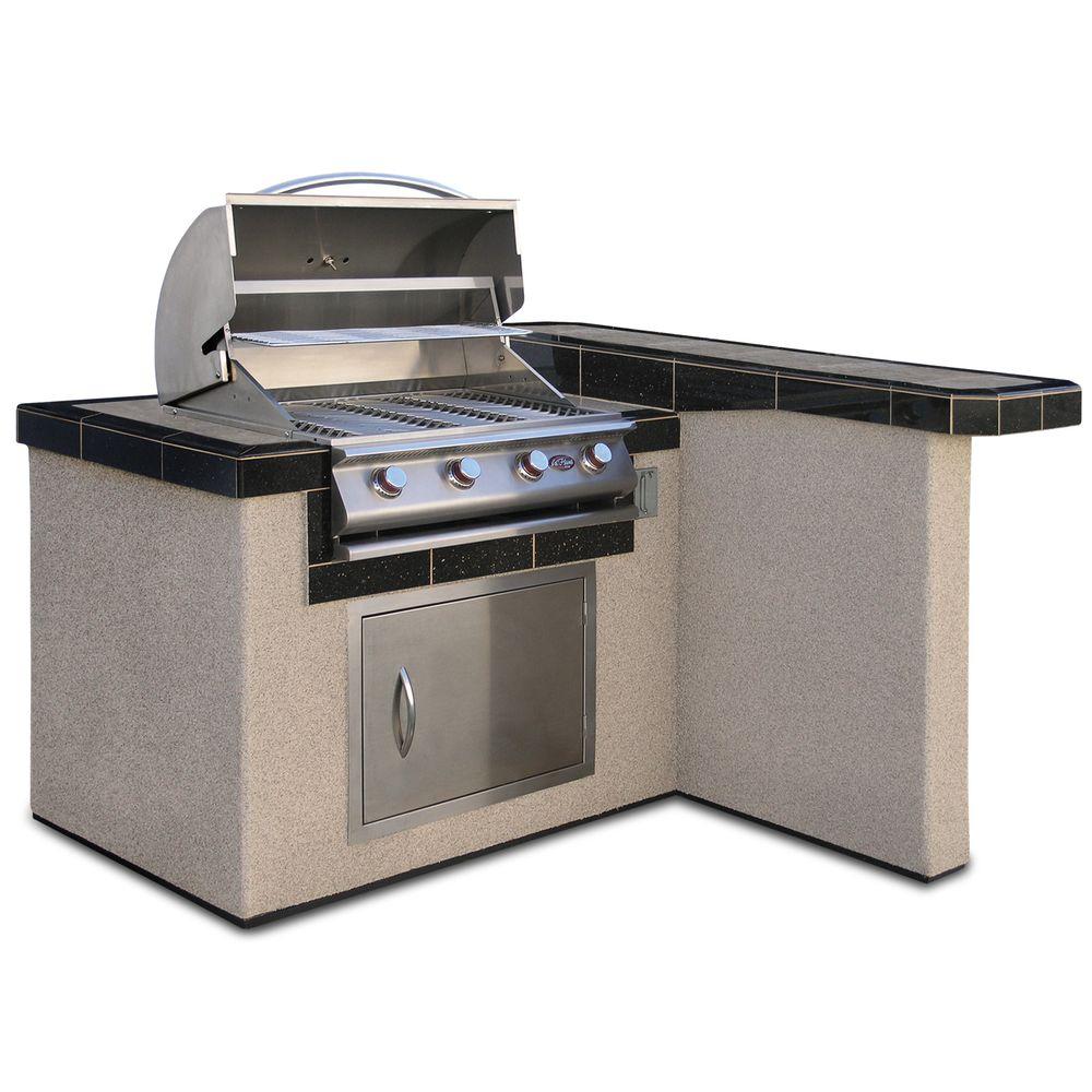 Cal Flame 4 ft. Stucco Grill Island with 4Burner Stainless Steel Propane Gas GrillLBK401RA