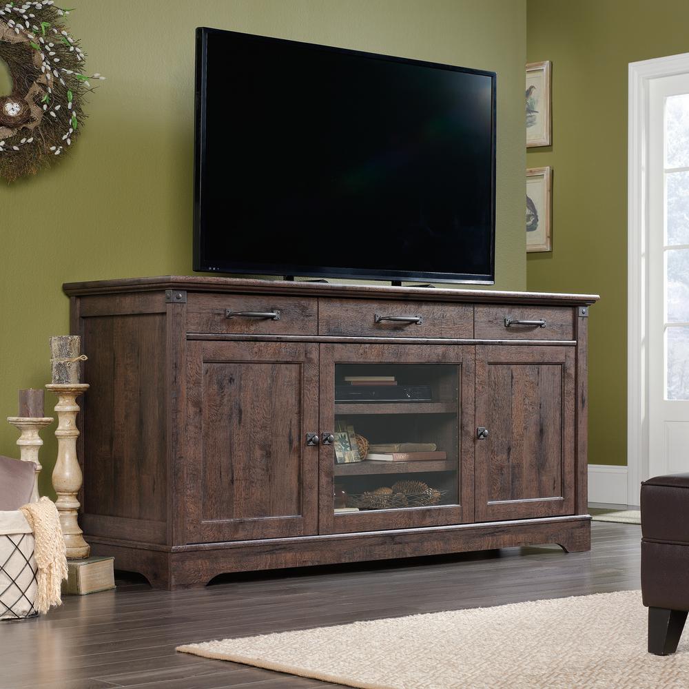 Sauder Carson Forge Coffee Oak 70 In Tv Entertainment Center