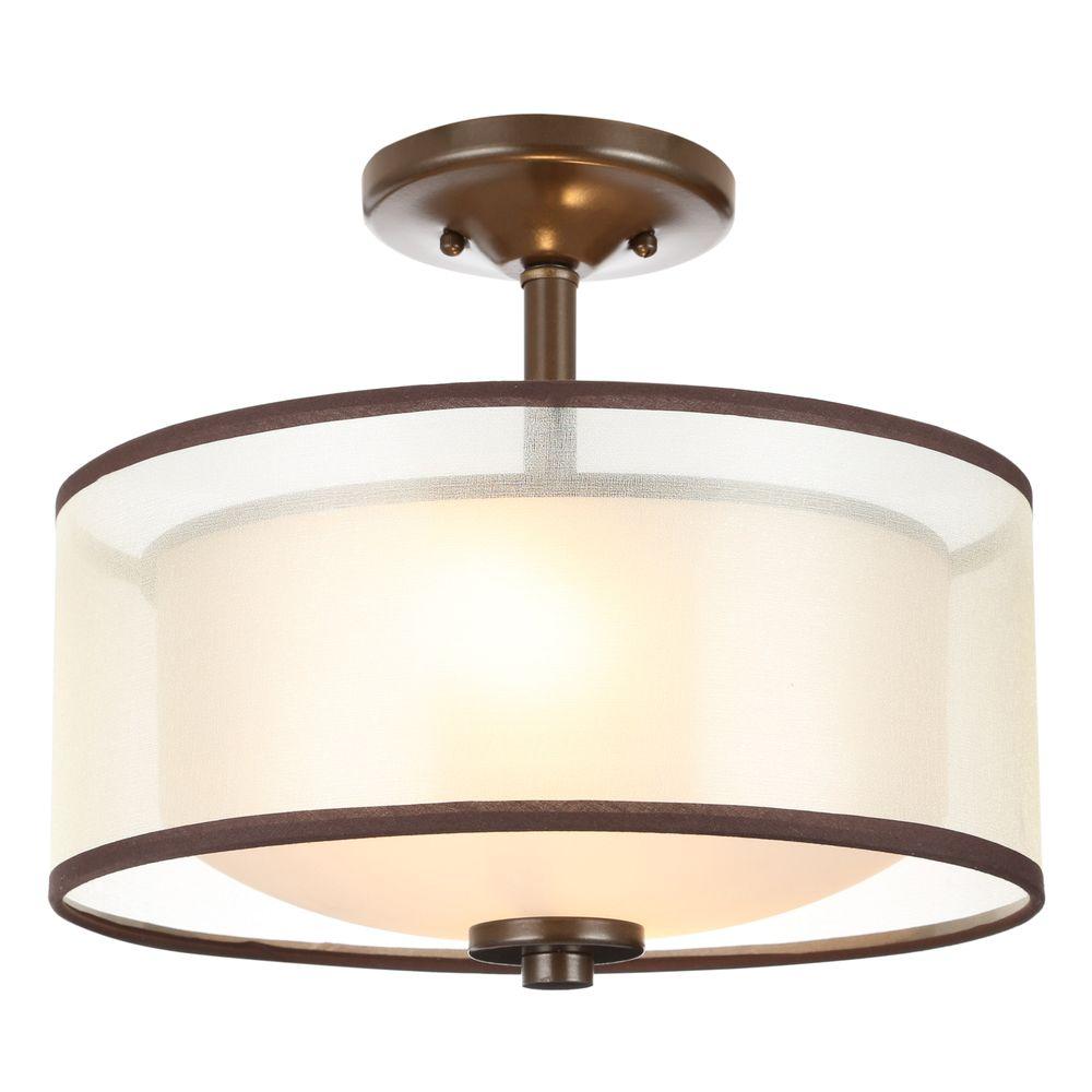 Hampton Bay 2 Light Bronze Semi Flush Mount With Organza Shade