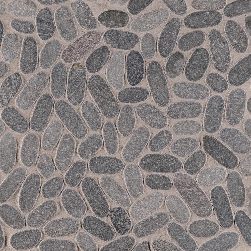 Pebble Rock Black Tile Flooring The Home Depot Sliced Pebble Coal 12 In X 10mm Tumbled Marble Mesh