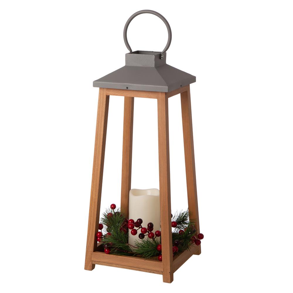 Glitzhome 19 29 In H Wooden Metal Led Pillar Lantern With 3 Changeable Candle Rings Spring Fall Christmas 2009000001 The Home Depot