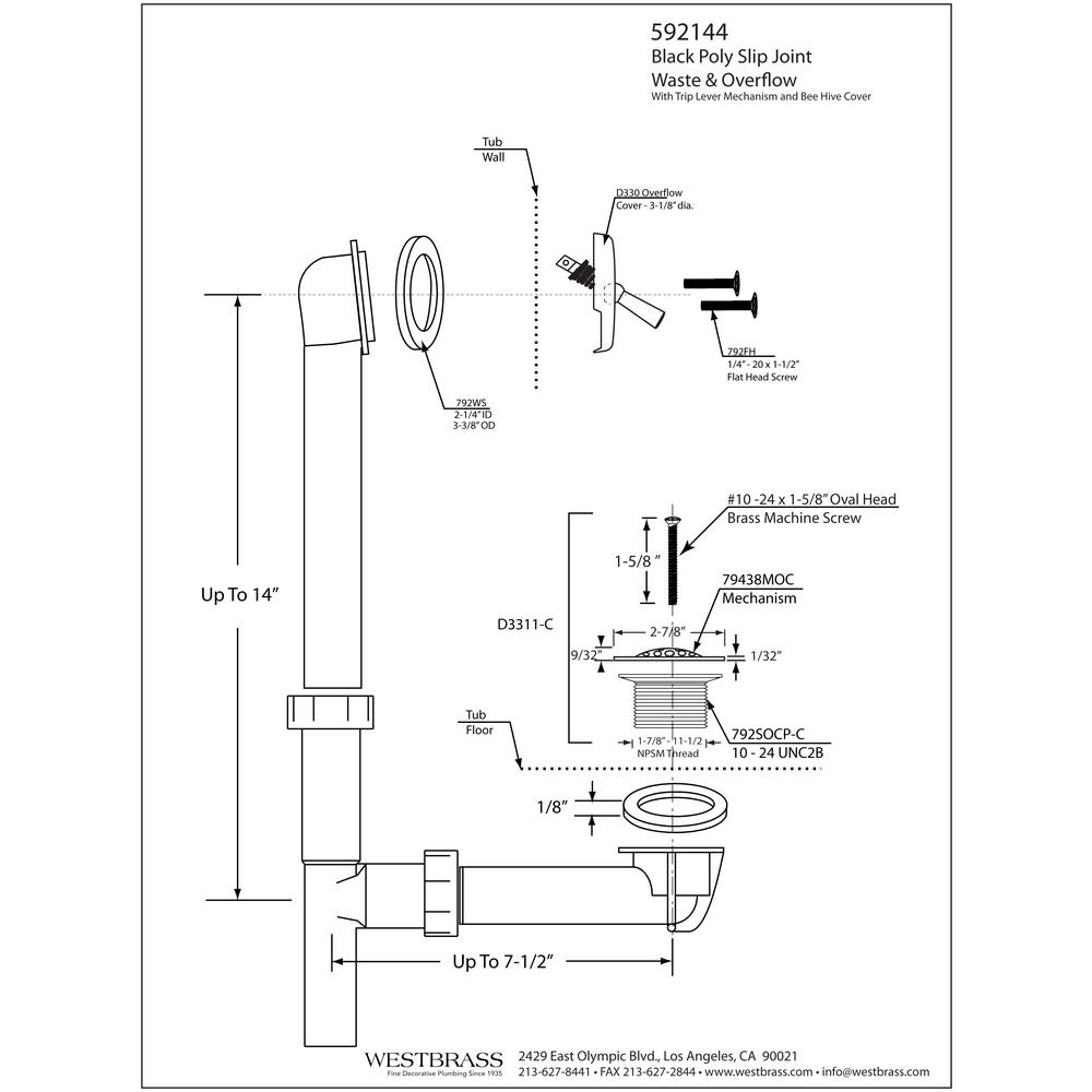 Westbr Black 1 2 In Tubular Trip Lever Bath Waste Drain Kit Westbr Black 1 2 In Tubular Trip Lever Bath Waste Drain Kit