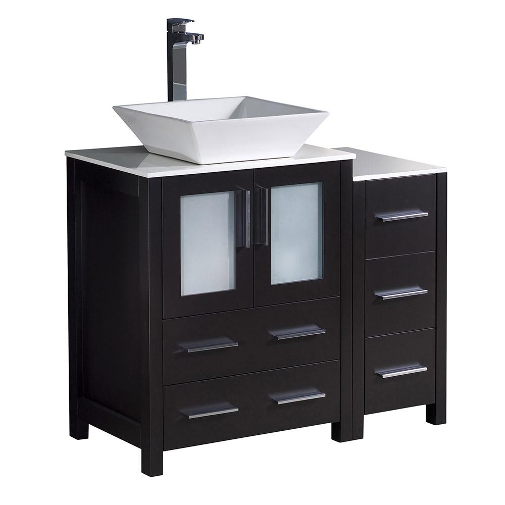35 37 In Vessel Ceramic Vanities With Tops Bathroom Bath Vanity In Espresso With Glass Stone Top White