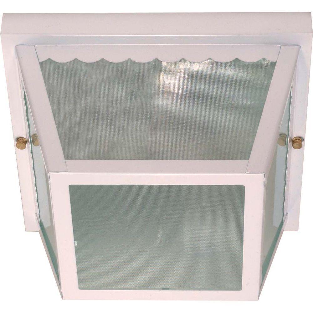 Glomar 2 Light Outdoor White Carport Flush Mount With Textured Frosted Gl