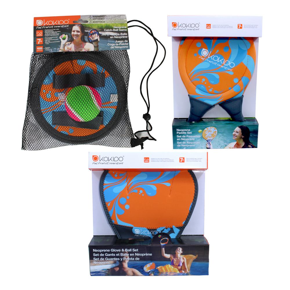 Kokido Neoprene Paddle Ball, Catch Ball, and Glove Ball Pool Party Game Combo by Kokido