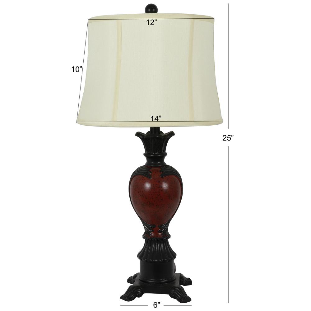 Decor Therapy Louise 25 In Red And Bronze Traditional Carved Table Lamp With Shade