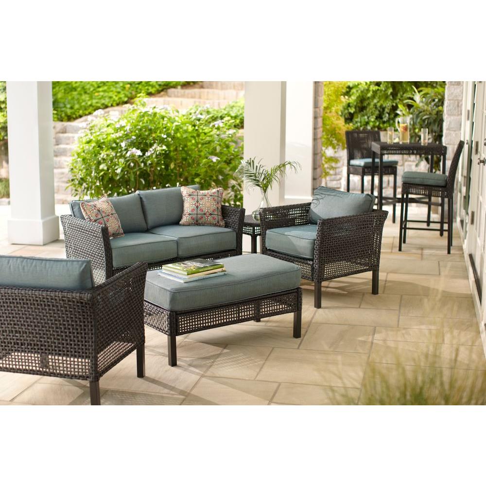 Hampton Bay Fenton 4Piece Wicker Outdoor Patio Seating Set with Peacock Java Patio Cushion