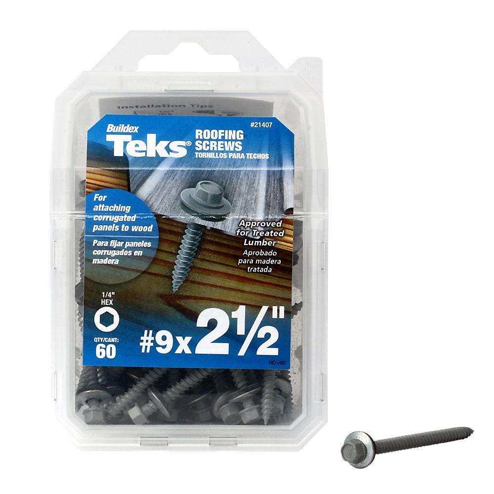 250-Pack Metal Roofing Screws - 12 X 1-1/2 Inch ABC Gray Hex Head With 5/8" EPDM Washer