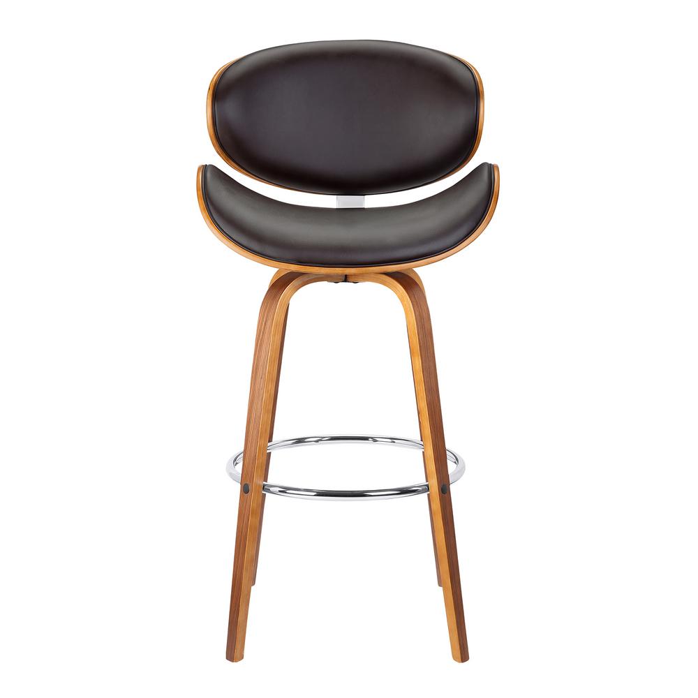 Brown Foot Rest Mid Century Modern Bar Stools Kitchen Solvang 26 In Brown Faux Leather With Walnut Wood Mid Century Swivel Counter Height