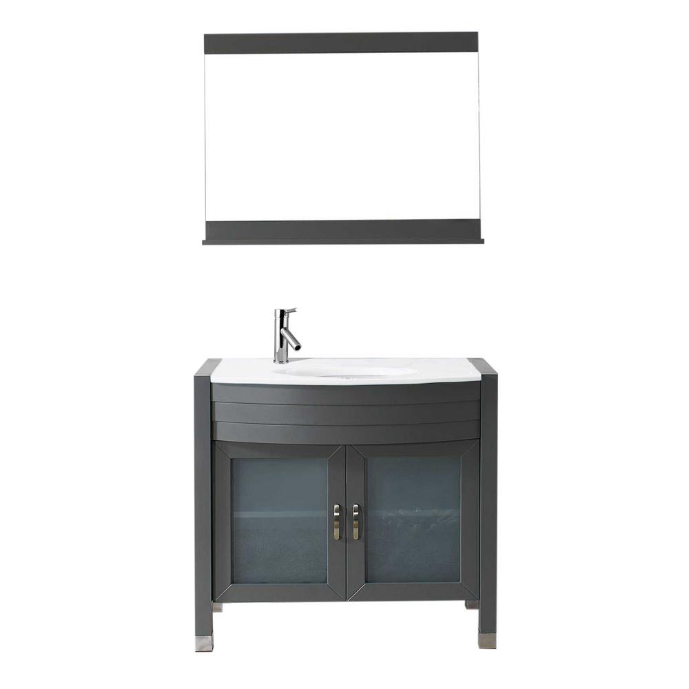 Virtu Usa Ava 36 In W Bath Vanity Gray With Stone Top W Bath Vanity In Gray With Stone Top White Round Basin And Mirror Faucet