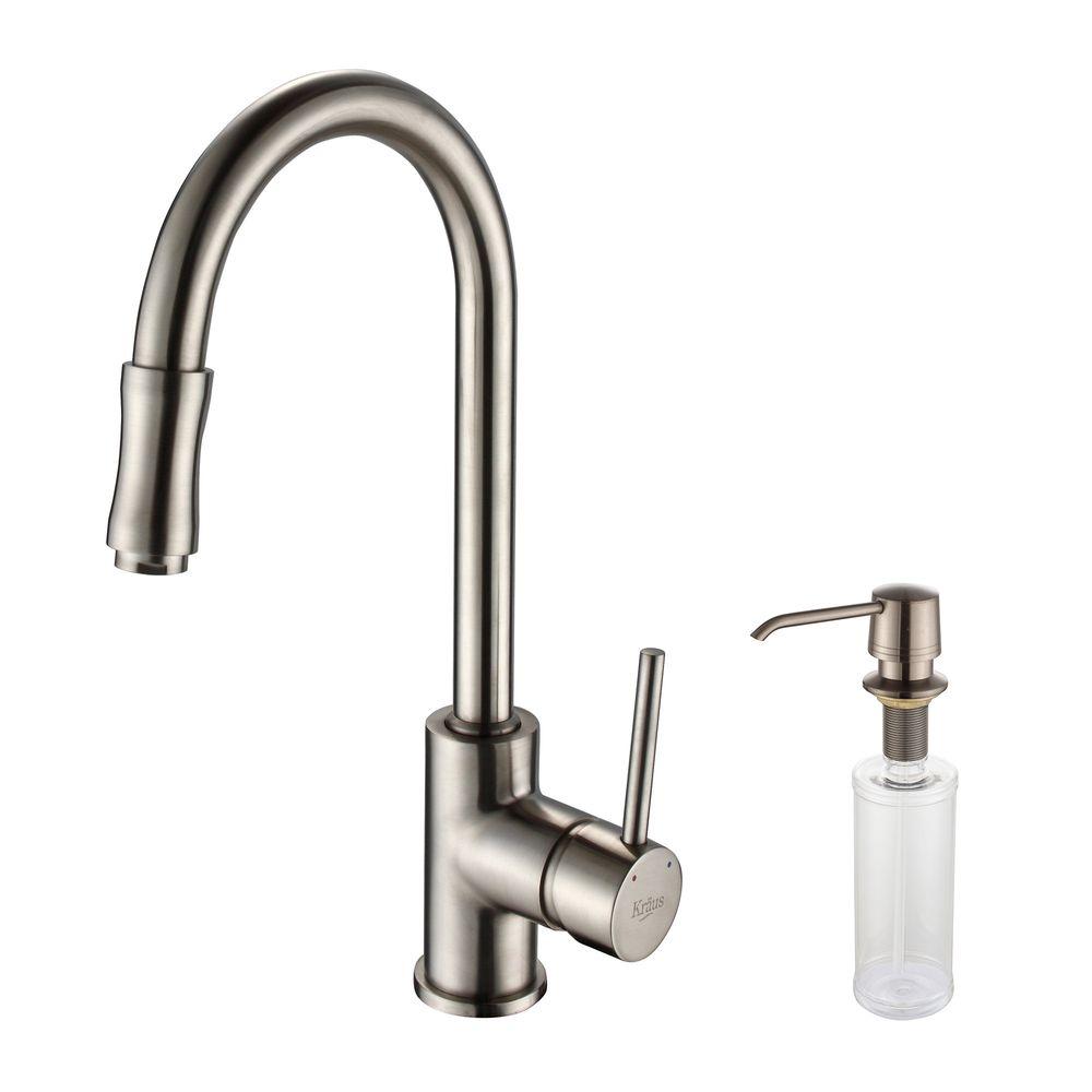 Kraus Single Handle Pull Down Kitchen Faucet With Soap Dispenser