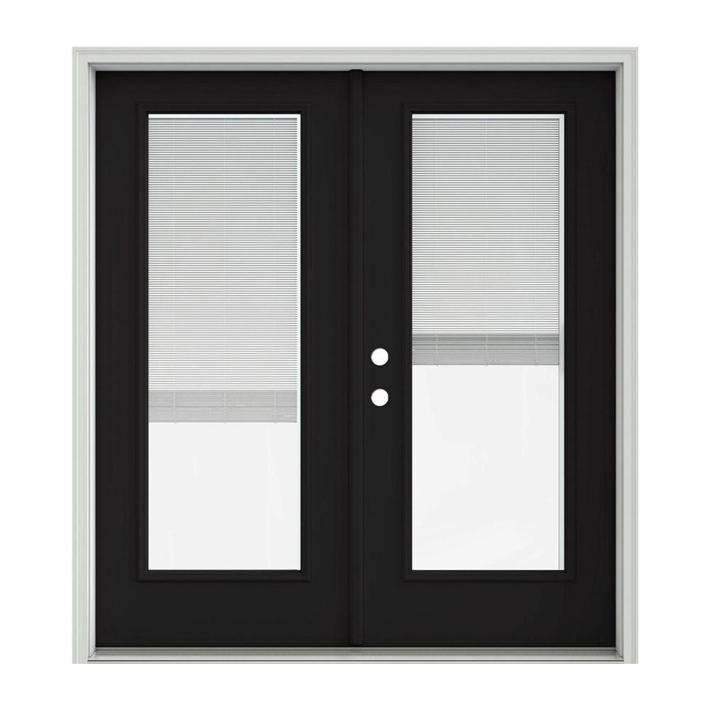 Jeld Wen 72 In X 80 Black Painted Steel Right Hand Inswing Full Lite Glass Stationary Active Patio Door W Blinds