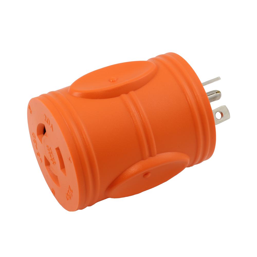 AC WORKS Locking Adapter 6 20P 20 Amp 250 Volt Male Plug To L6 20R 20   Orange Ac Works Plug Adapters Ad620l620 64 1000 