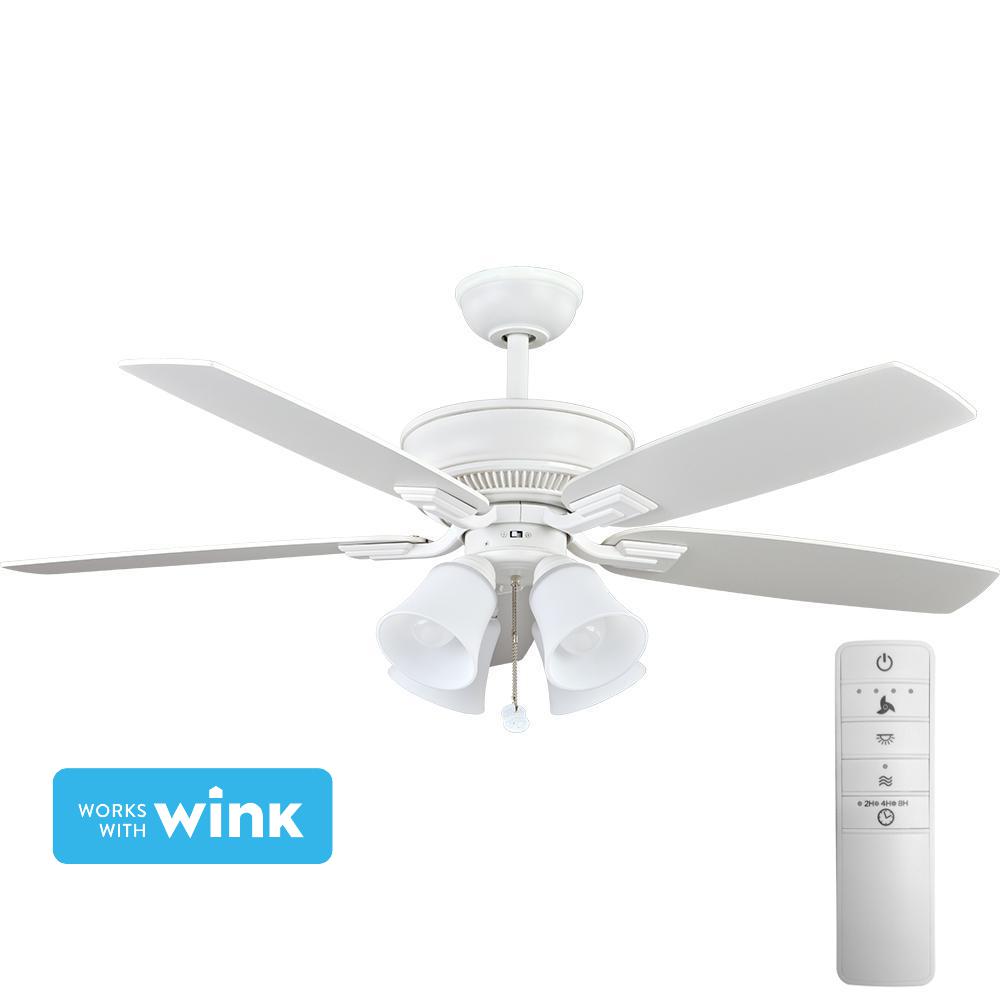 White 4 Lights Remote Control Included Ceiling Fans With Led Indoor Matte White Smart Ceiling Fan With Light Kit And Wink