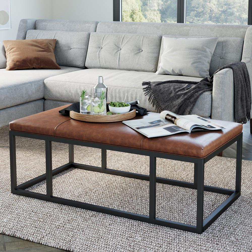 Brown Faux Leather Coffee Side Table End Table
