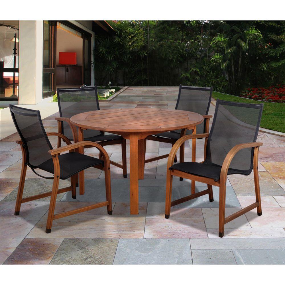 Amazonia Bahamas Eucalyptus Wood 5-Piece Round Patio ...