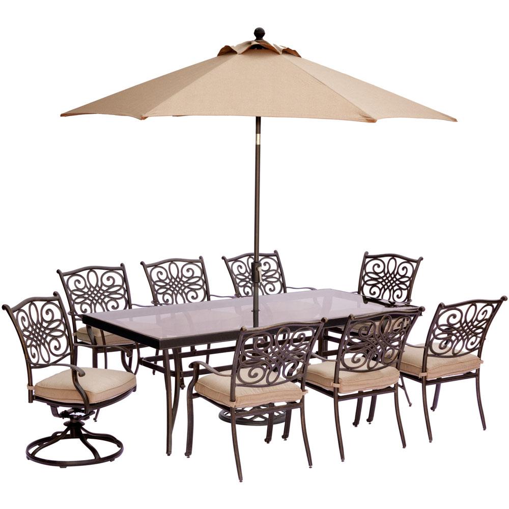 Hanover 9-Piece Outdoor Dining Set with Rectglr Glass Table and 2 Swivels with... by Hanover