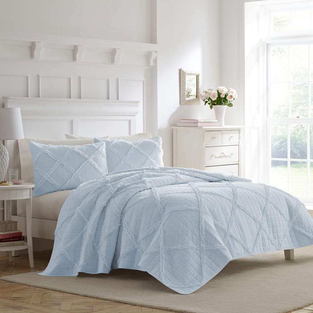 Laura Ashley Maisy 2 Piece Pastel Blue Twin Quilt Set