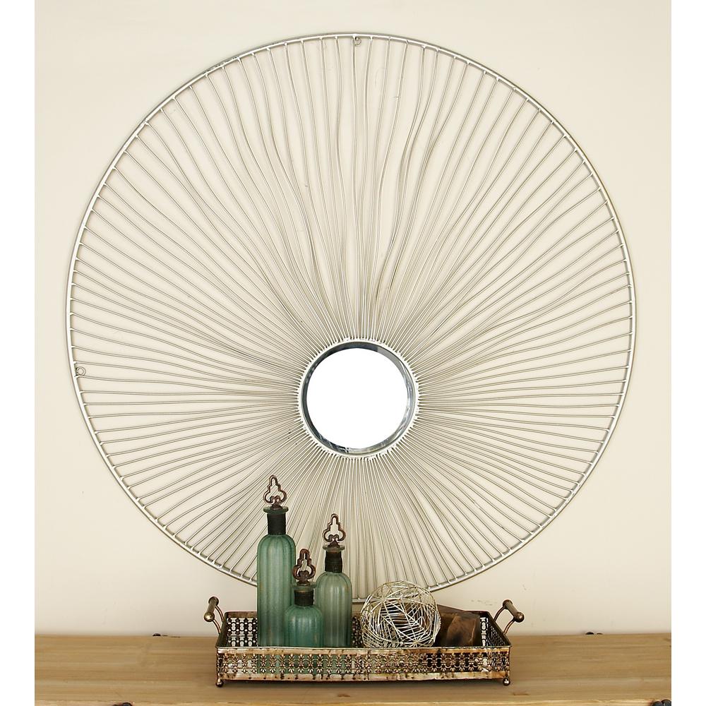 Contemporary Nickel Finished Sunburst Mirror Wall Decor
