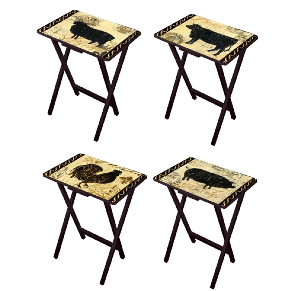 Rectangle Wood Cape Craftsman Folding Tables Chairs Elegant Farmhouse Tv Tray With Stand Set Of 4