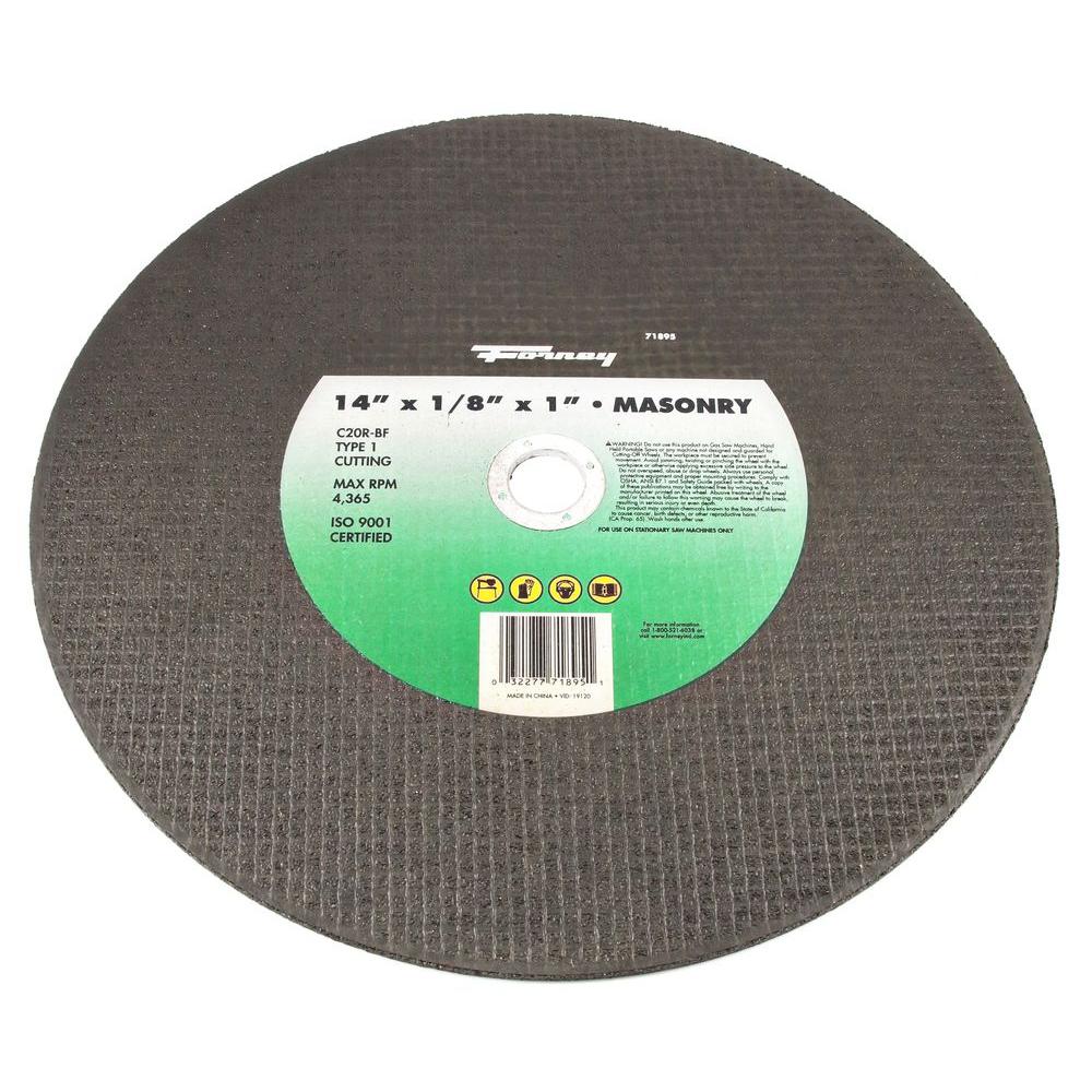 Forney 14 in. x 1/8 in. x 1 in. Masonry Type 1 C20RBF Chop Saw Blade71895 The Home Depot