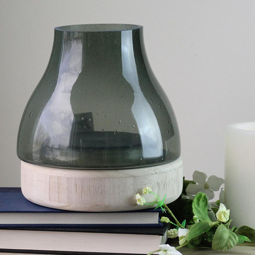 Northlight 7.75 in. Storm Gray Bubble Glass Pillar Candle Holder