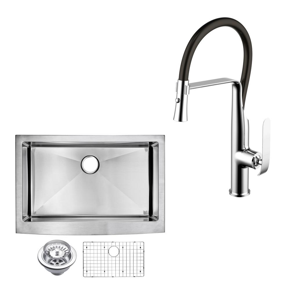Water Creation All In One A Front Stainless Steel 33 Single Bowl Kitchen Sink With Faucet Chrome Kit