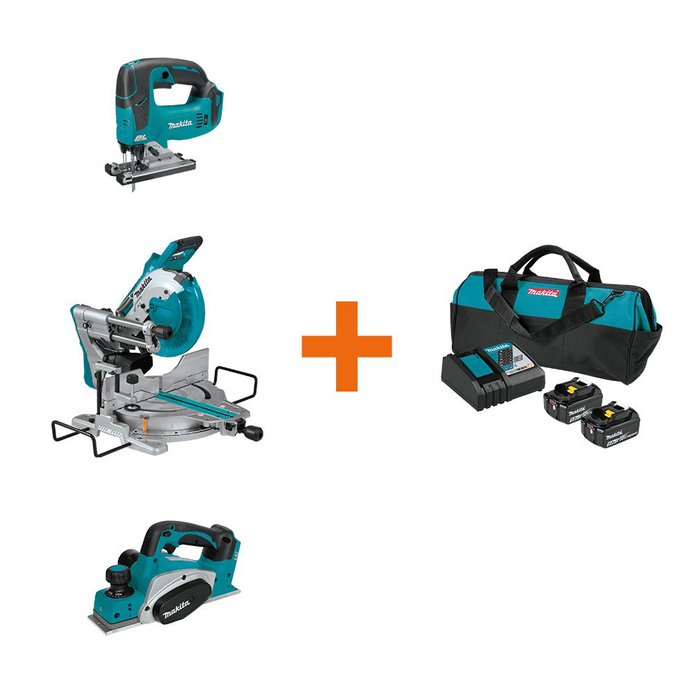 Makita 18V LXT Brushless Jig Saw, 18V X2 (36V) 10 in. Miter Saw and 18V