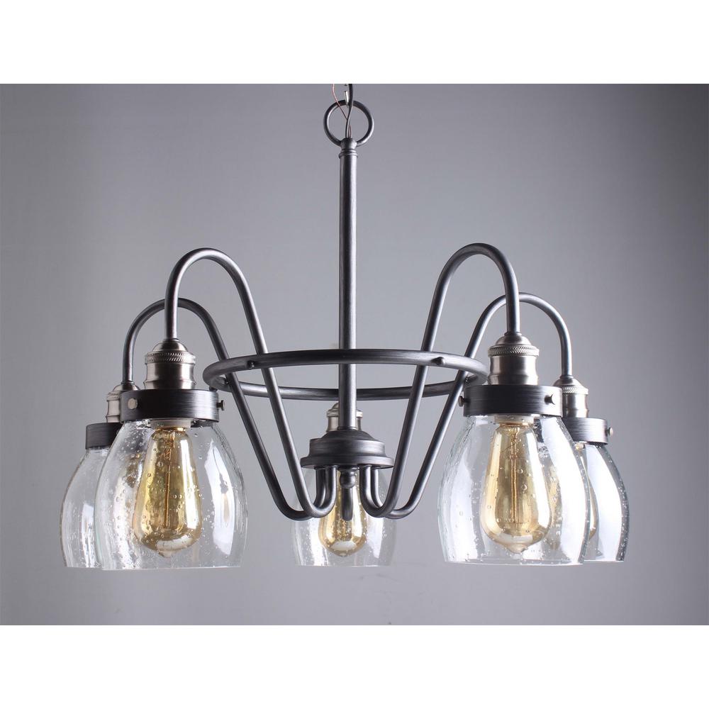 Progress Lighting Crofton 5-Light Rustic Pewter Chandelier with Brushed Nickel Accents and Clear Seeded Glass