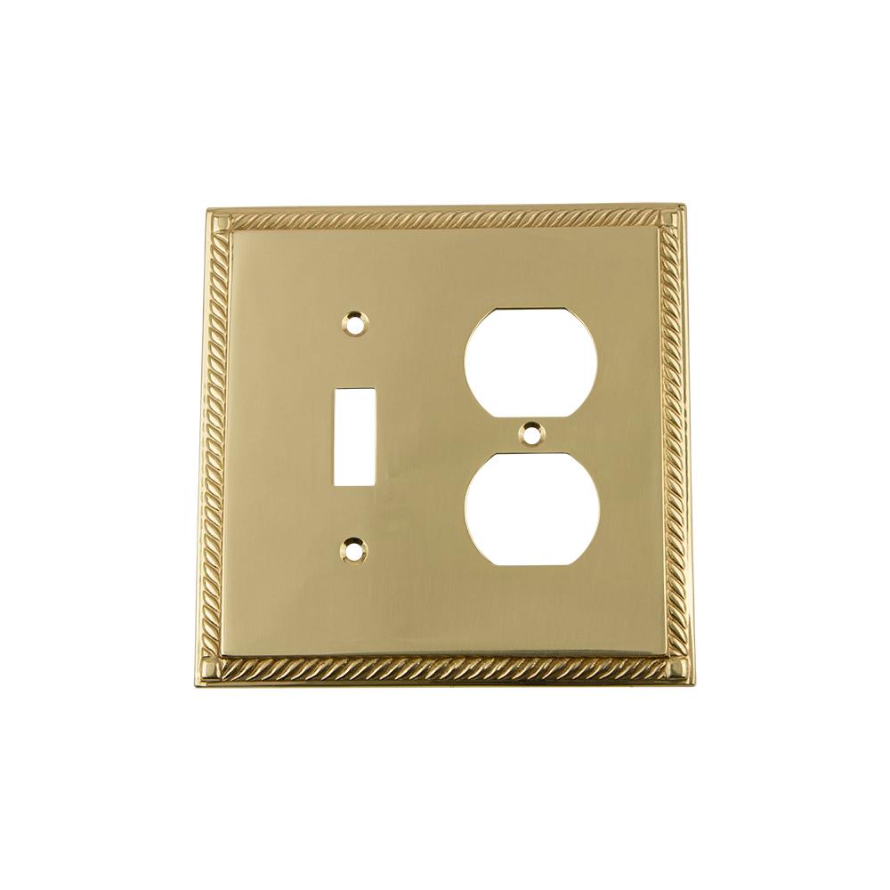 Nostalgic Warehouse Rope Switch Plate with Toggle and Outlet in Polished Brass by Nostalgic Warehouse