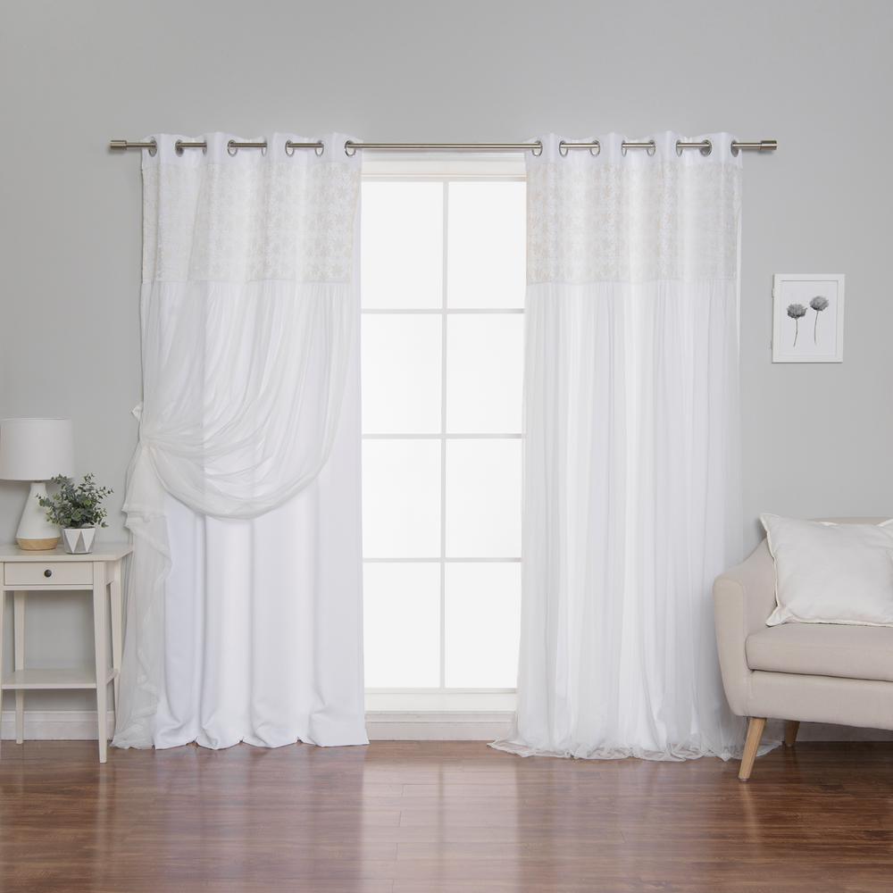 Best Home Fashion White 108 in. L. Irene Lace Overlay Room Darkening Curtain Panel (2Pack)GROM