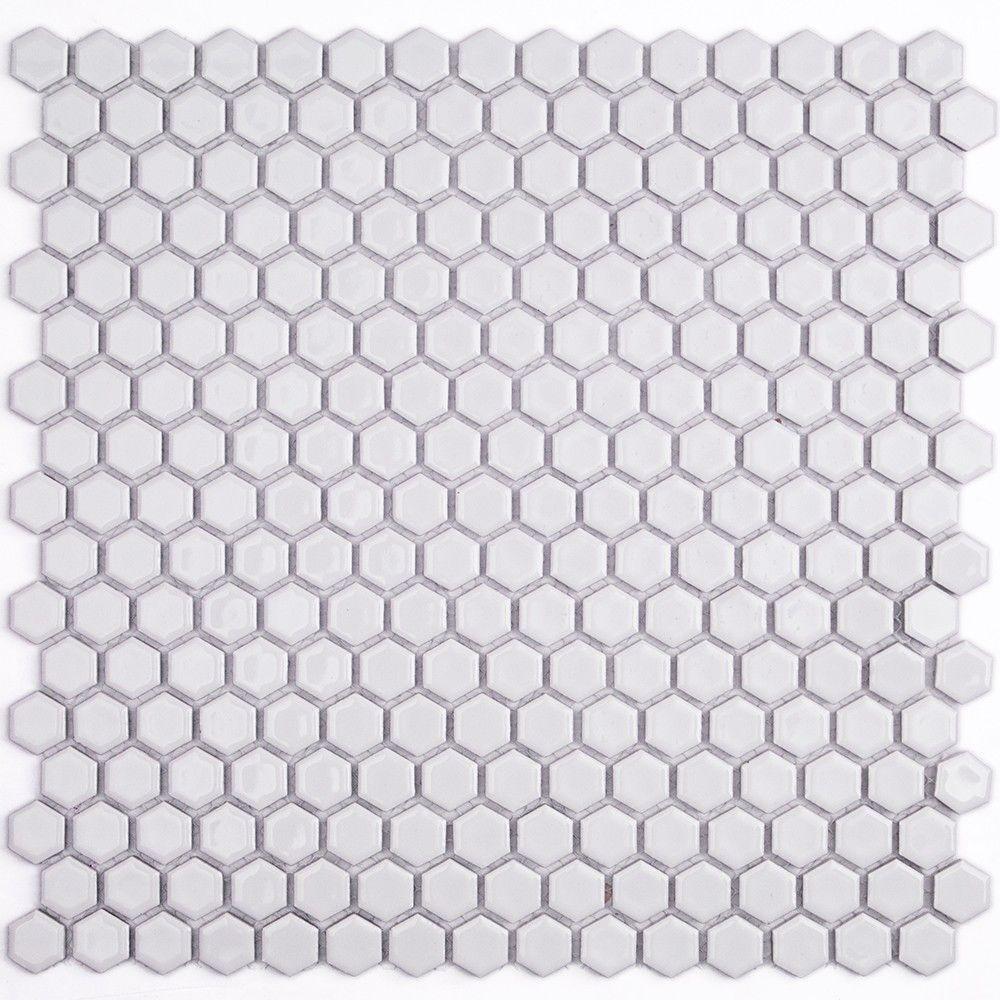 Ivy Hill Tile Bliss Hexagon Polished White Ceramic Mosaic Floor