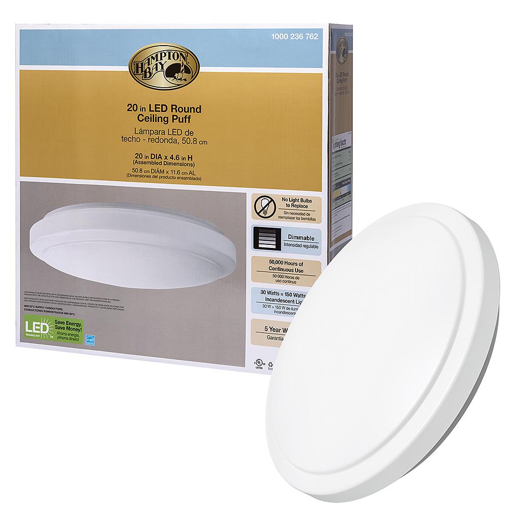 Hampton Bay 20 in. Round Dimmable LED Flush Mount Ceiling Light Fixture 2200 Lumens 4000K Bright White