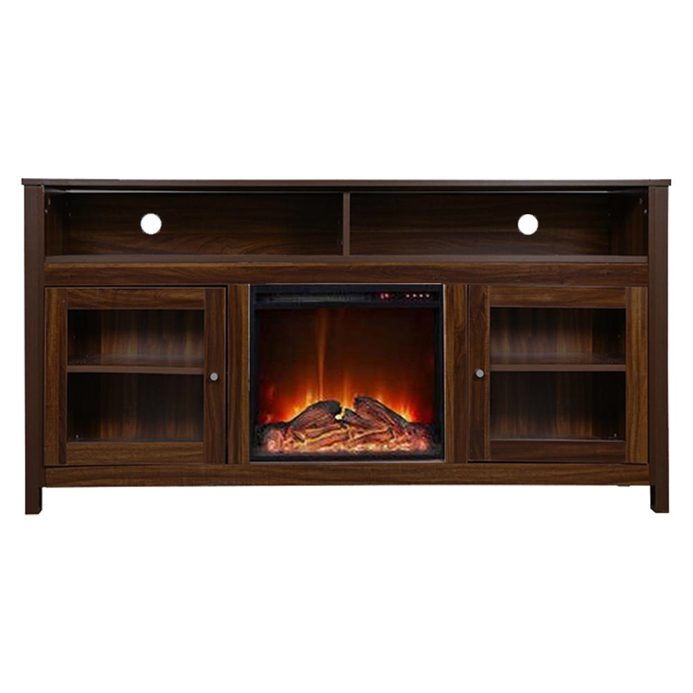 Y Decor 19 Wide Electric Fireplace Insert and Brown Cabinet-FPC13 - The