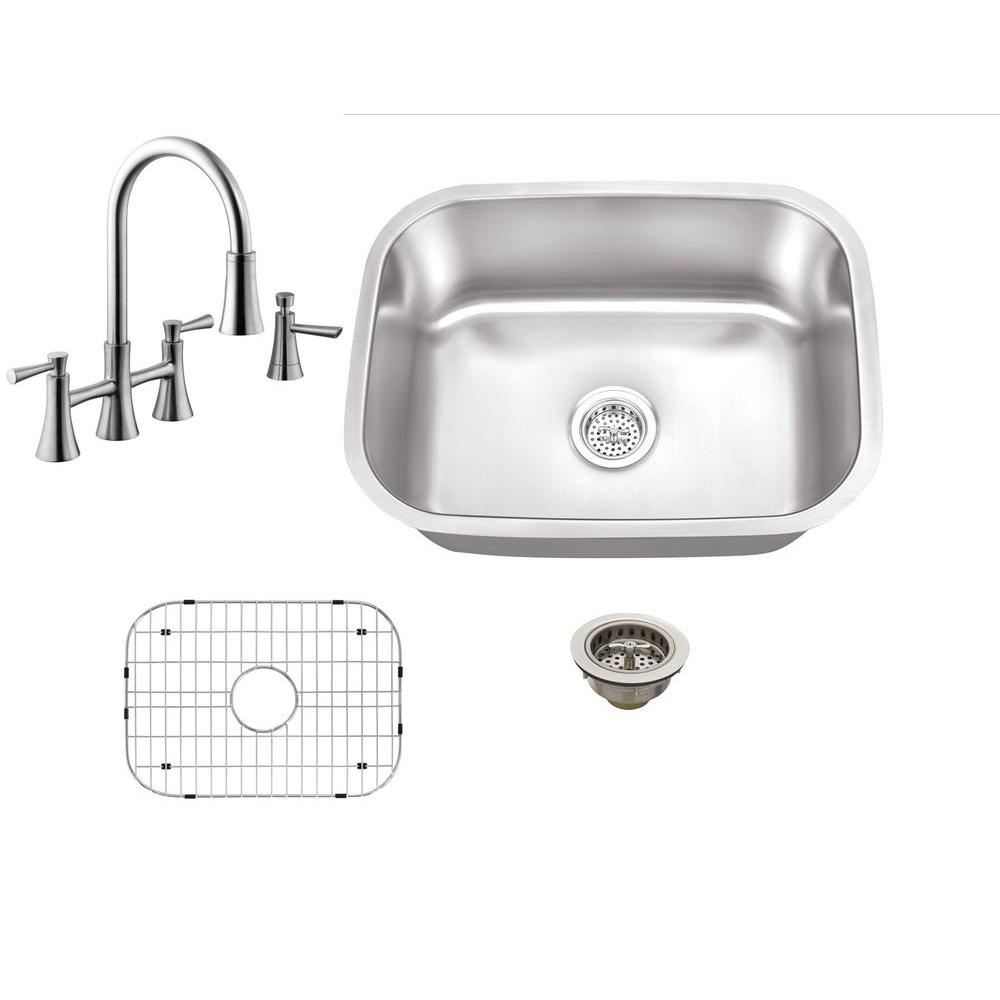 Schon All In One Undermount Stainless Steel 24 In Single Bowl Kitchen   Brushed Satin Schon Undermount Kitchen Sinks Sc1567065ss 64 1000 