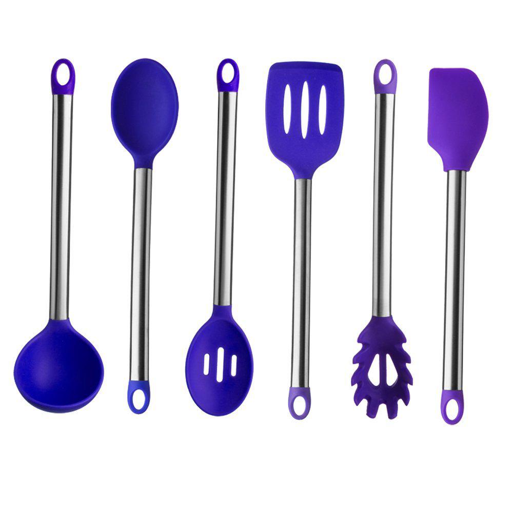 Purple Kitchen Utensil Sets Utensils The Home Depot 6 Pieces Stainless Steel Handle Silicone Utensil Set In Purple