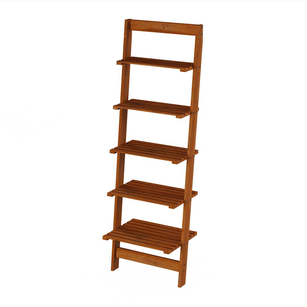 Lavish Home 50 In Cherry Wood 5 Shelf Ladder Bookcase With Open