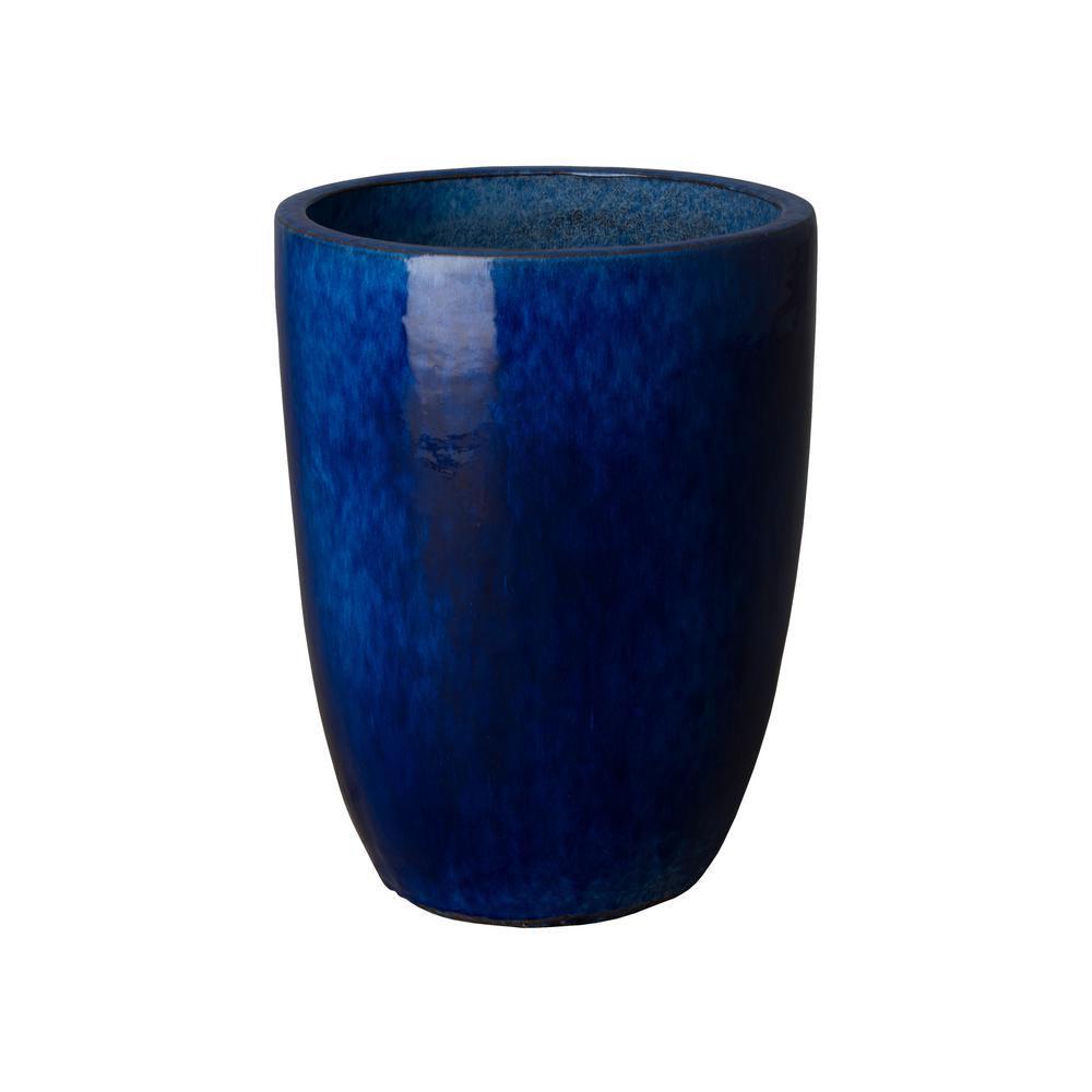 Emissary 15 in. Dia Tall Round Blue Ceramic Planter0552BL