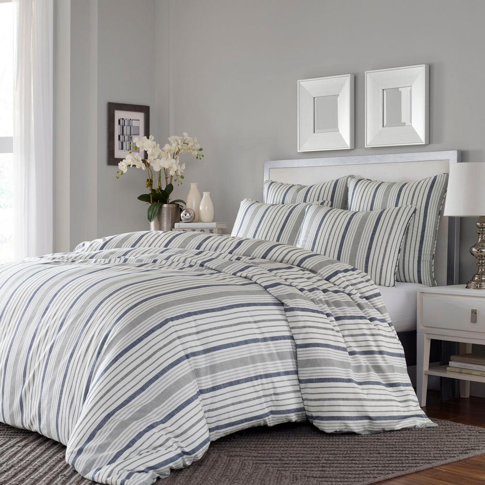 Stone Cottage Conrad 3Piece Gray/Slate Blue Striped Cotton King