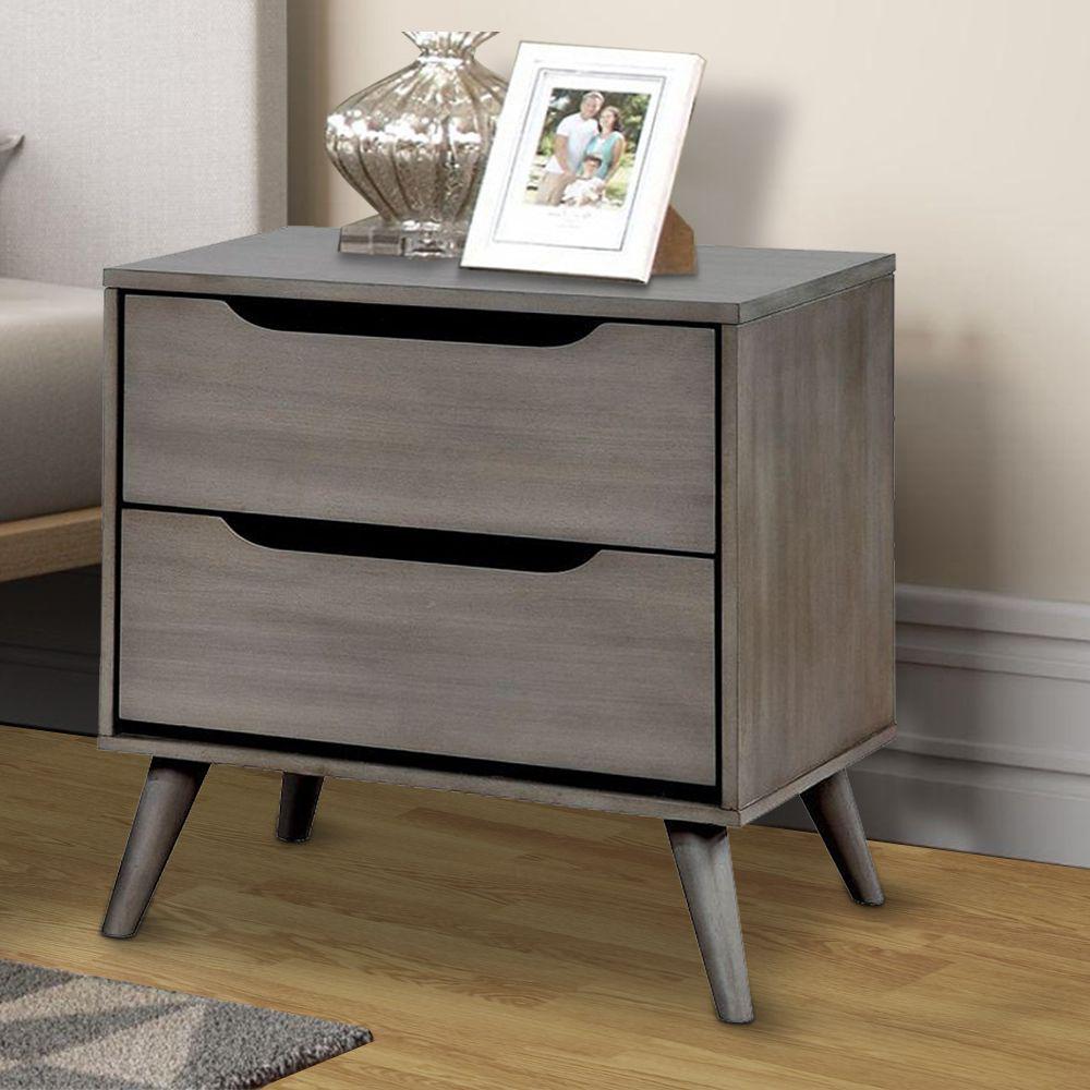 Benjara Lennart Mid Century Modern Gray Nightstand Bm123113 The Home Depot