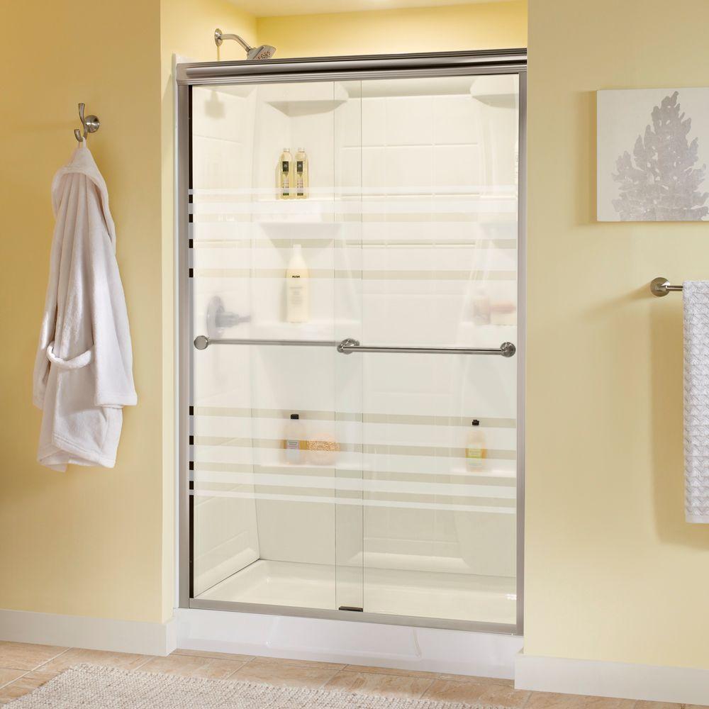 Delta Portman 48 in. x 70 in. SemiFrameless Sliding Shower Door in Nickel with Transition Glass