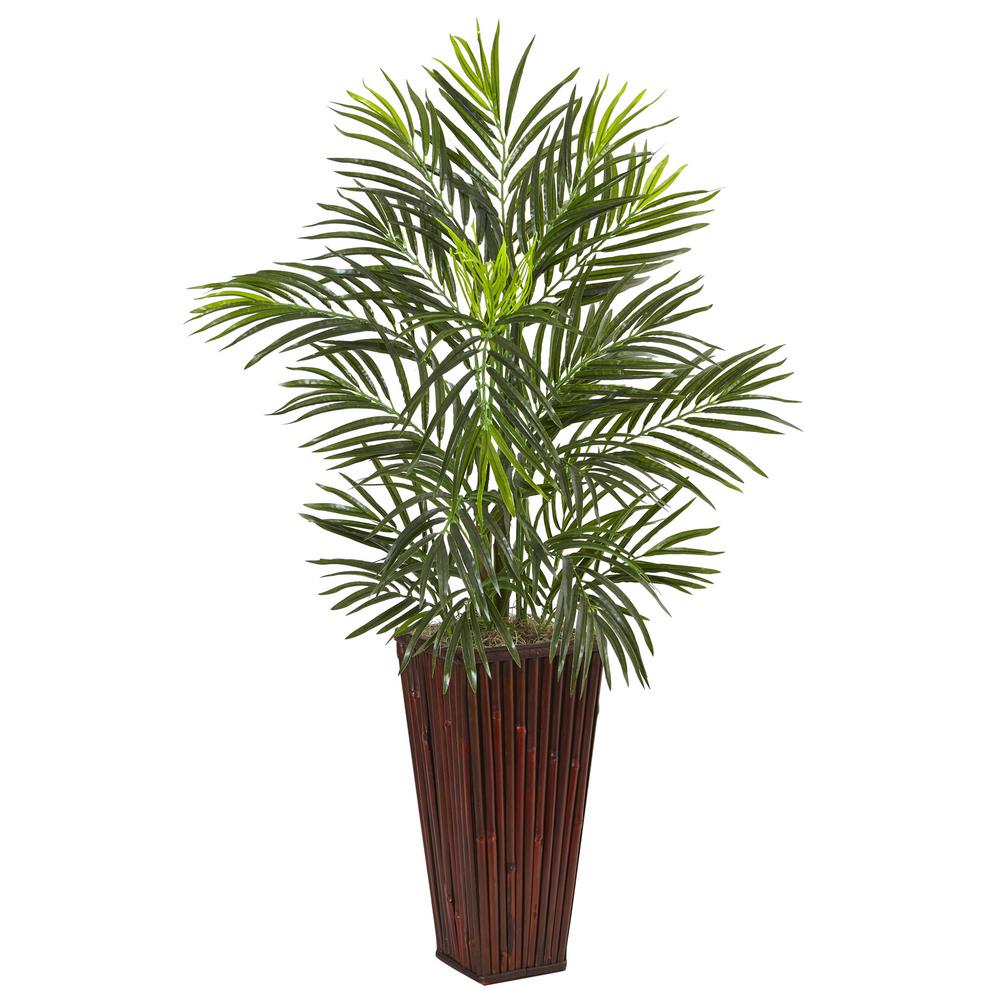 Nearly Natural Indoor Areca Artificial Palm in Bamboo Planter6968
