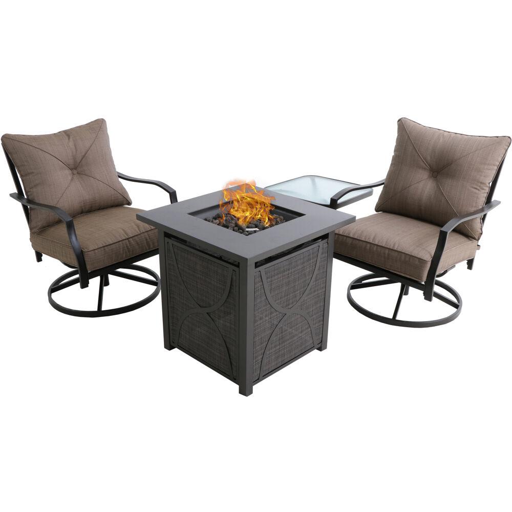 Hanover Palm Bay 4 Piece Steel Patio Fire Pit Set Featuring A